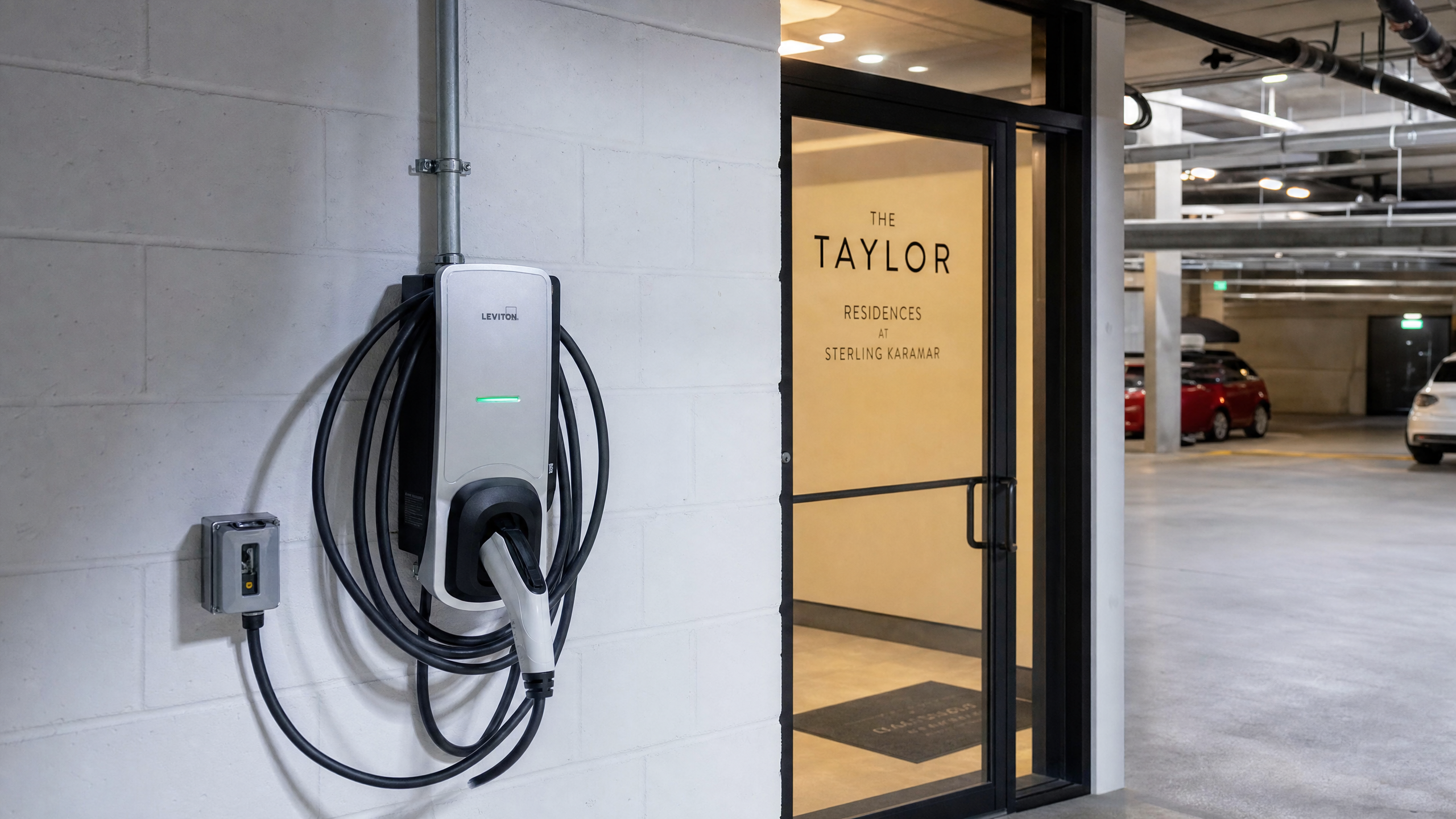 Level 2 charger in modern condo parking area