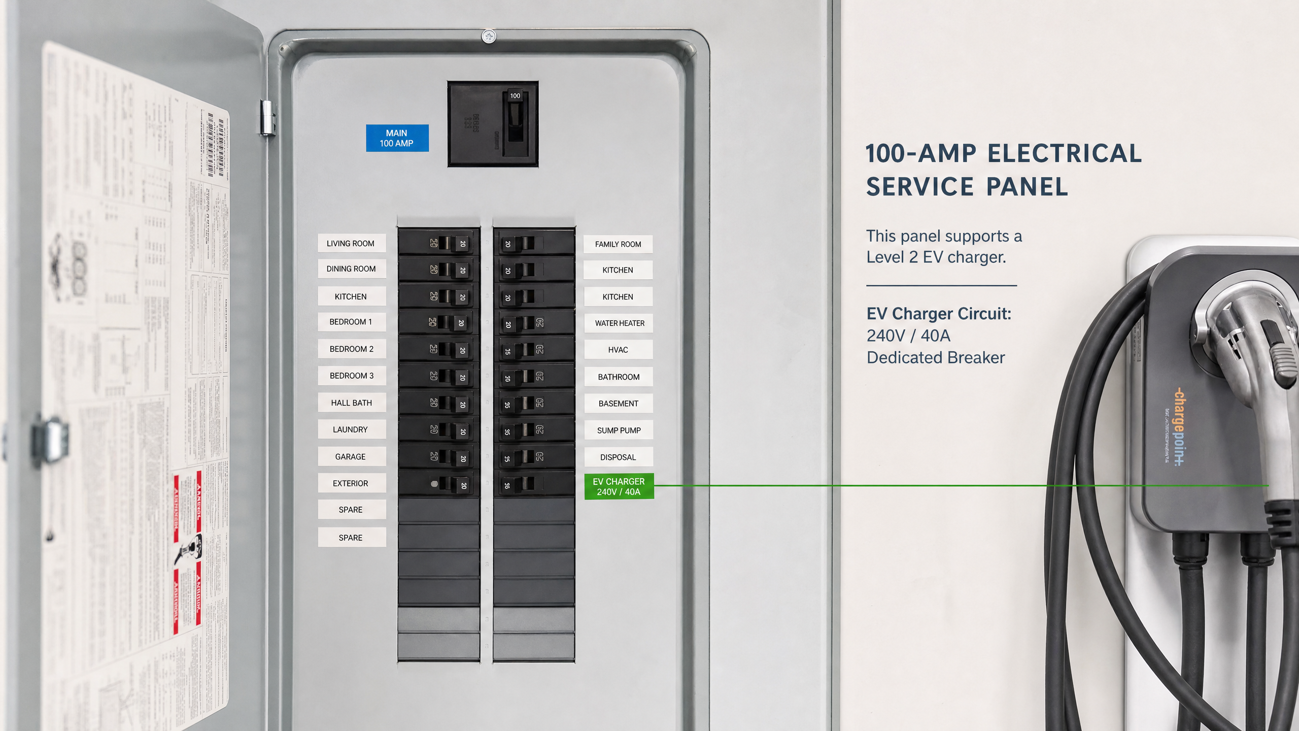 Electrical panel with EV charger circuit