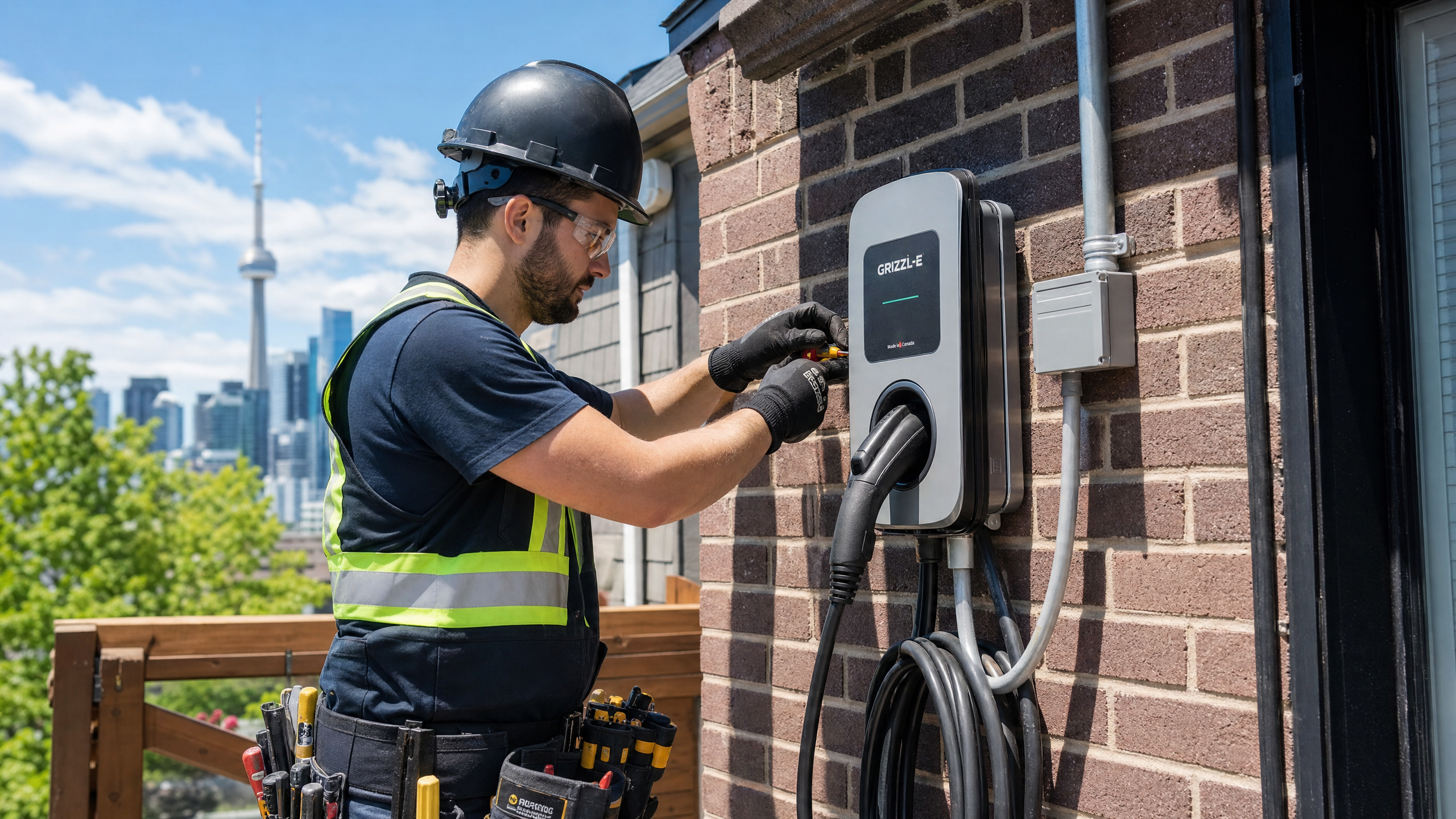Licensed ESA technician installing Level 2 EV charger